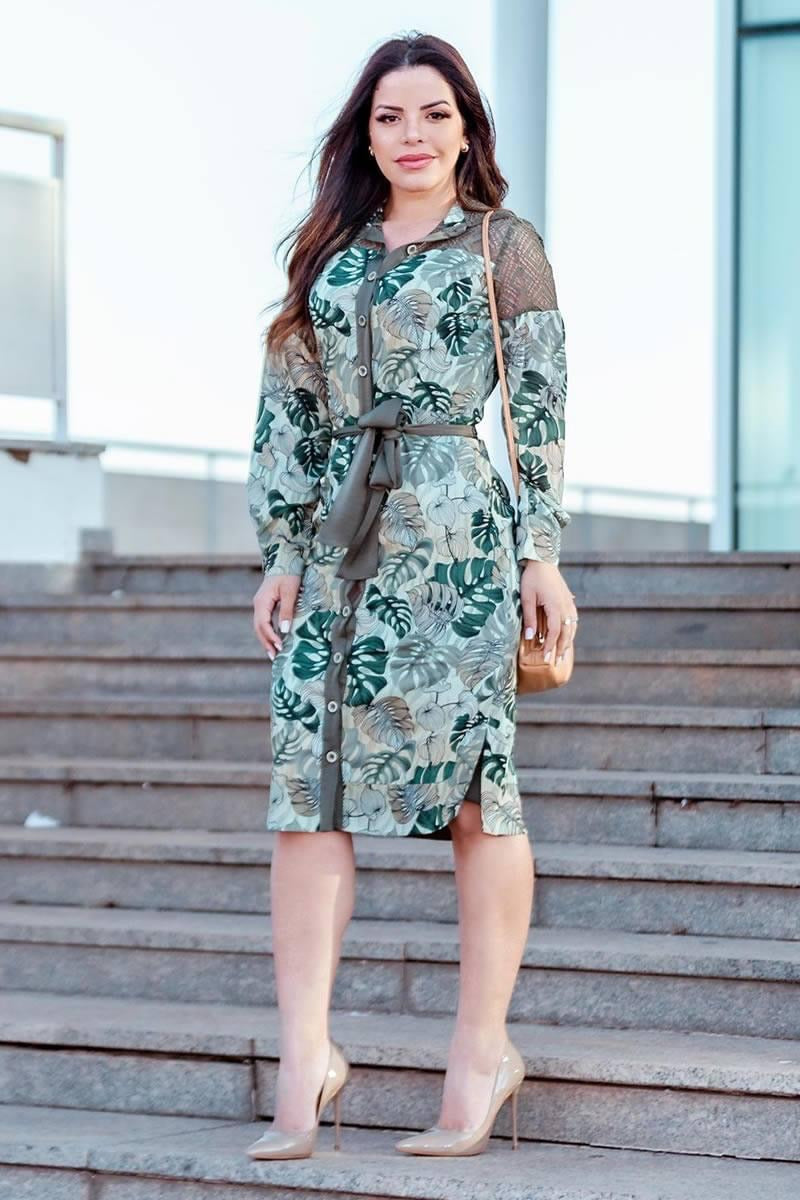 Foliage Chiffon Shirt-Dress